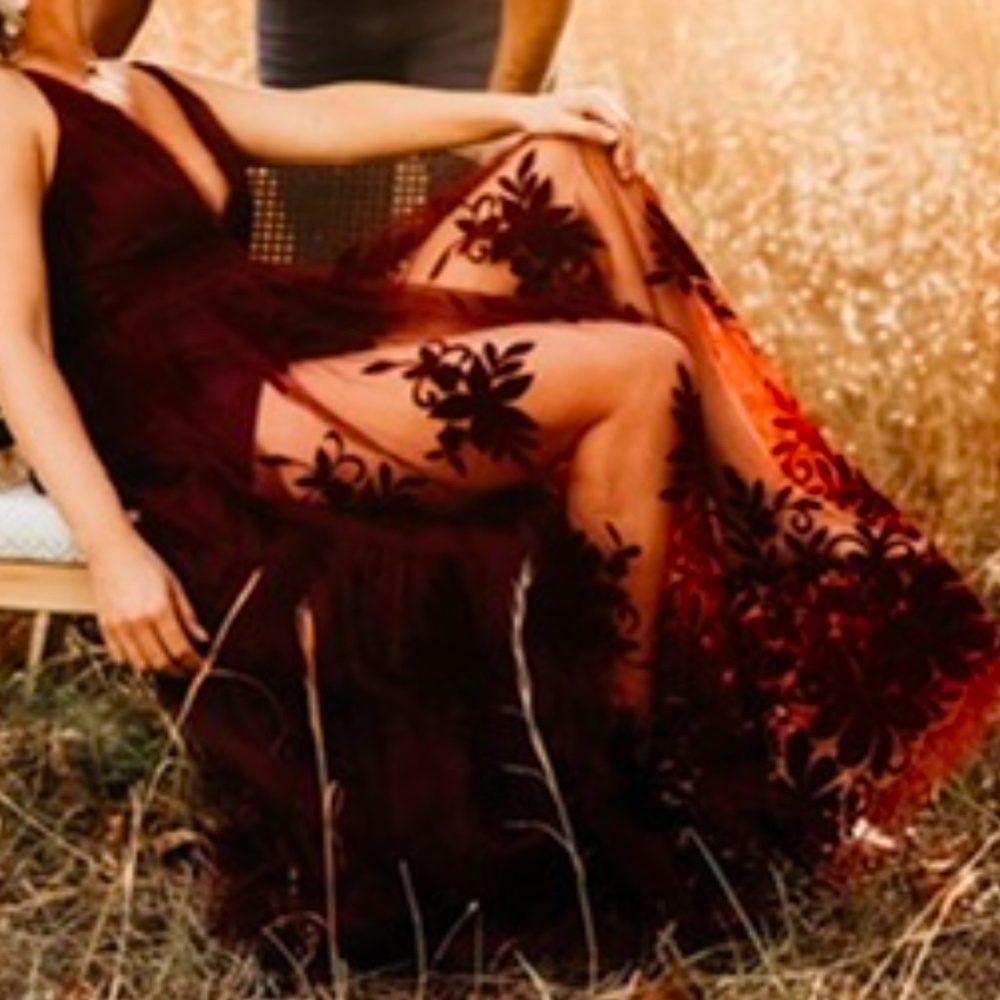 Burgundy velvet lace dress